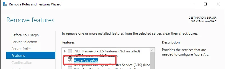Remove Azure Arc Setup through the GUI on Windows Server 2022